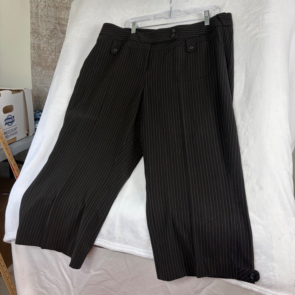 Lane Bryant Pants Women 18 Black Pinstripe Career Wide Leg Cropped Capris